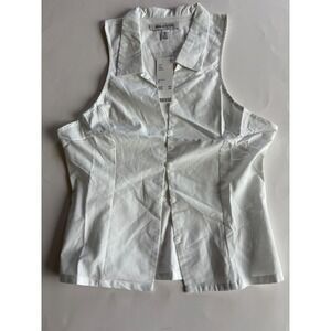 Urban Outfitters White Sleeveless Button Down Blouse Women's M Preppy Y2K VNeck